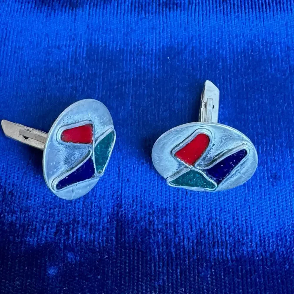 Vintage Mid-Century Sterling Silver Abstract/Postmodern Cufflinks